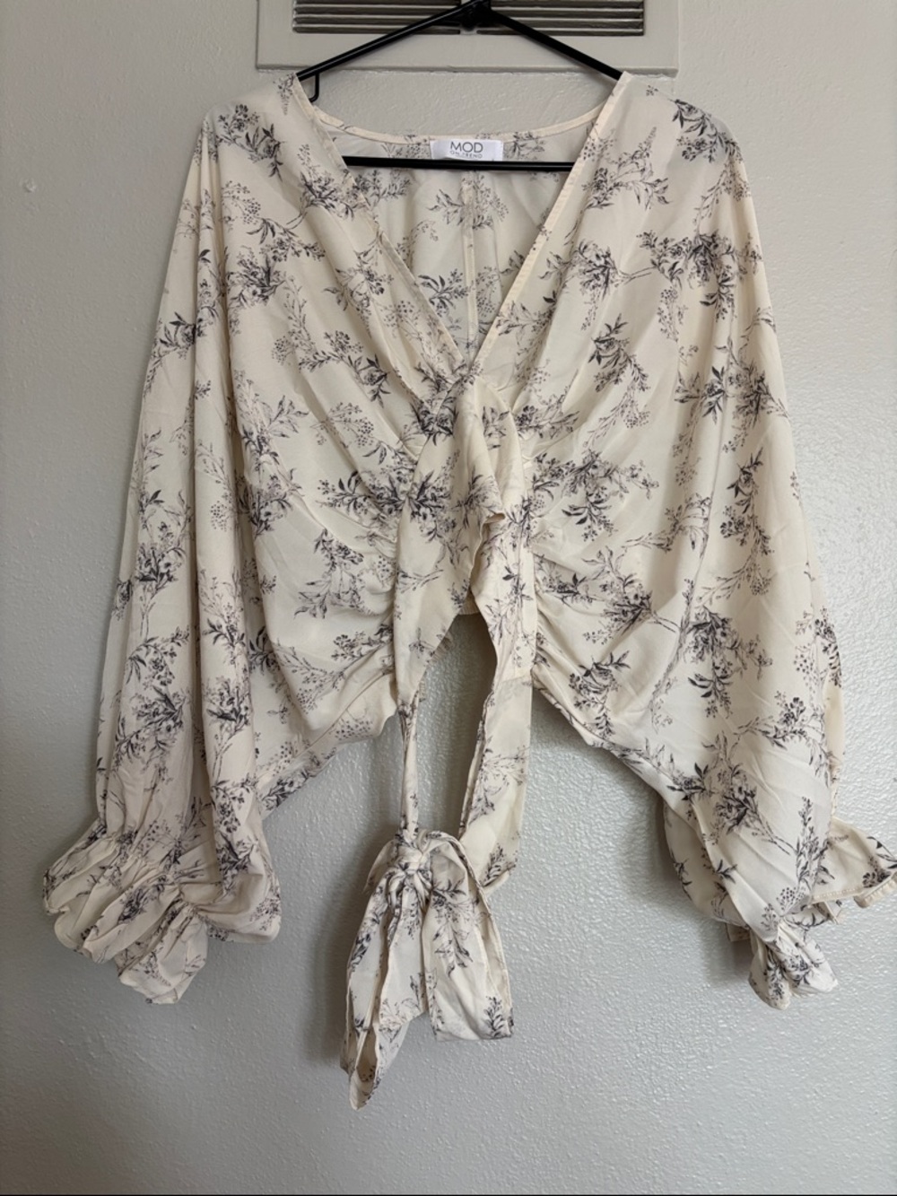MOD Cream Floral Tie-Front Blouse